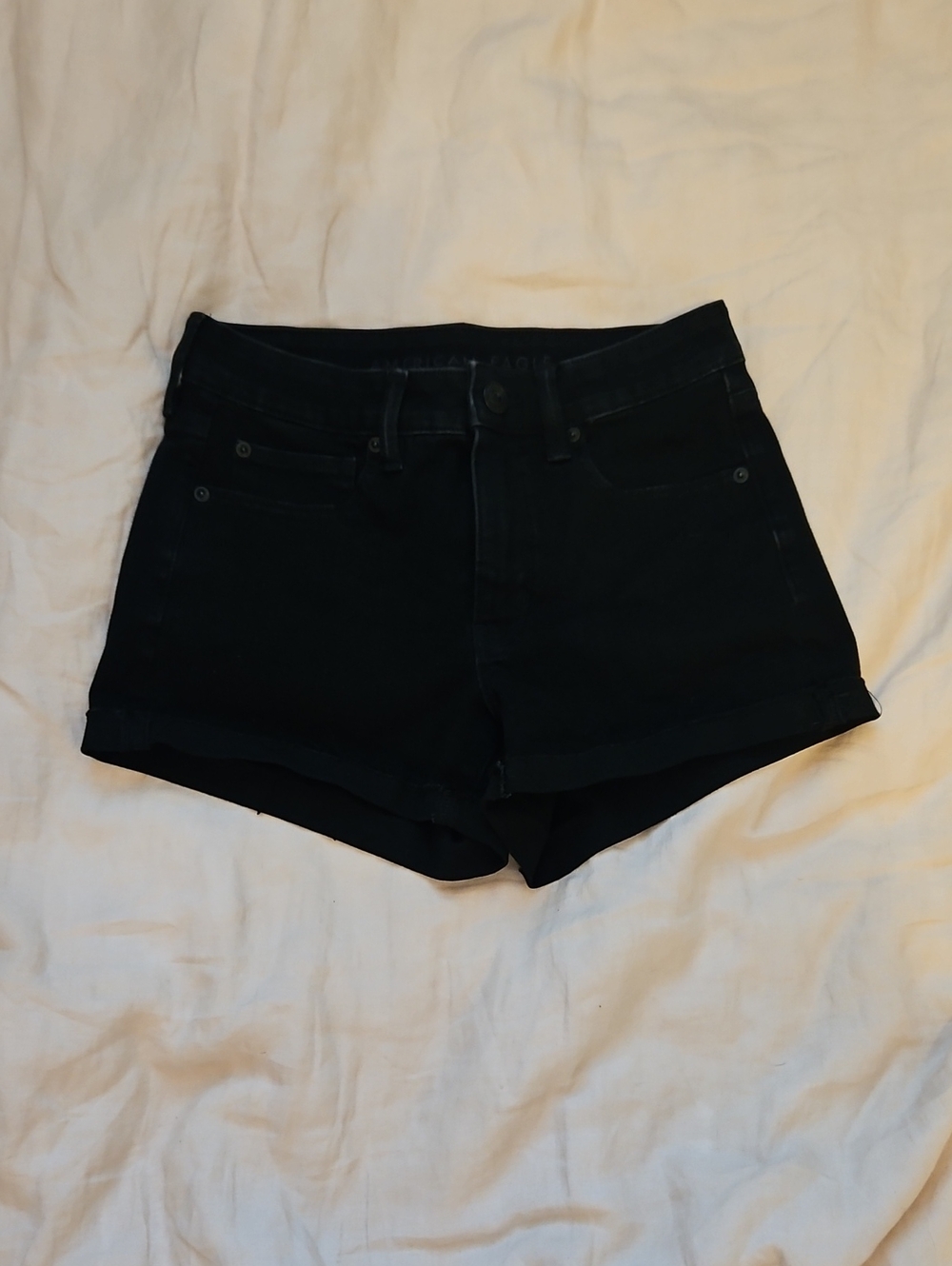American Eagle Outfitters Black High-Rise Cuffed Denim Shorts